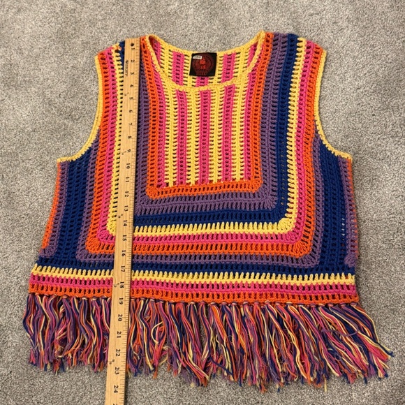 Free People Happy Sheep Happy days colorful crocheted fringe tank size small - Picture 8 of 10